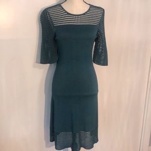 Nanette Lepore  Emerald knit dress with fishnet detail